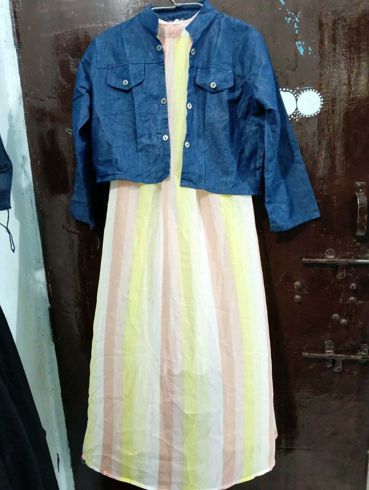Stylish Striped Dress with Denim Jacket