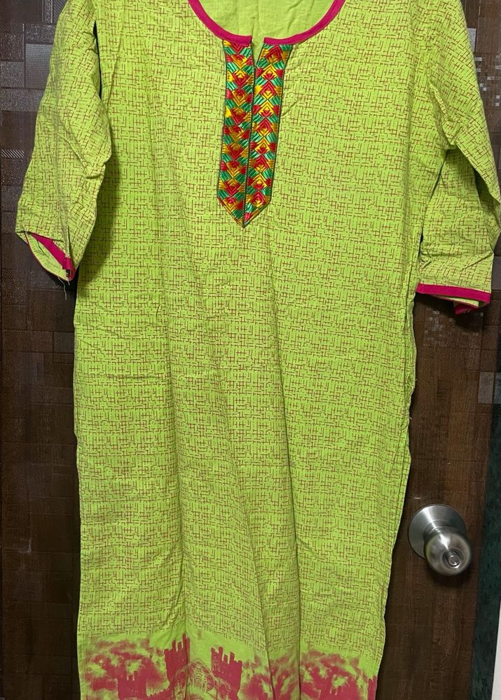 Vibrant Lime Green Printed Kurta