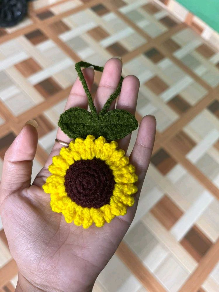 Crochet Sunflower Keychain Charm