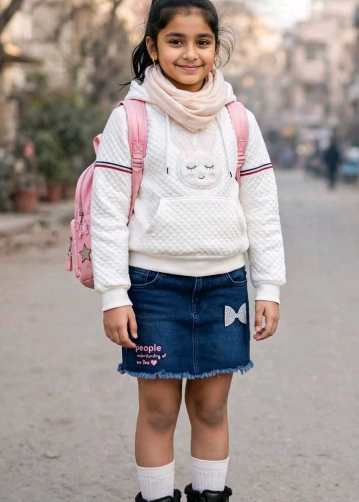 Cute Girls Hoodie &amp; Denim Skirt Set