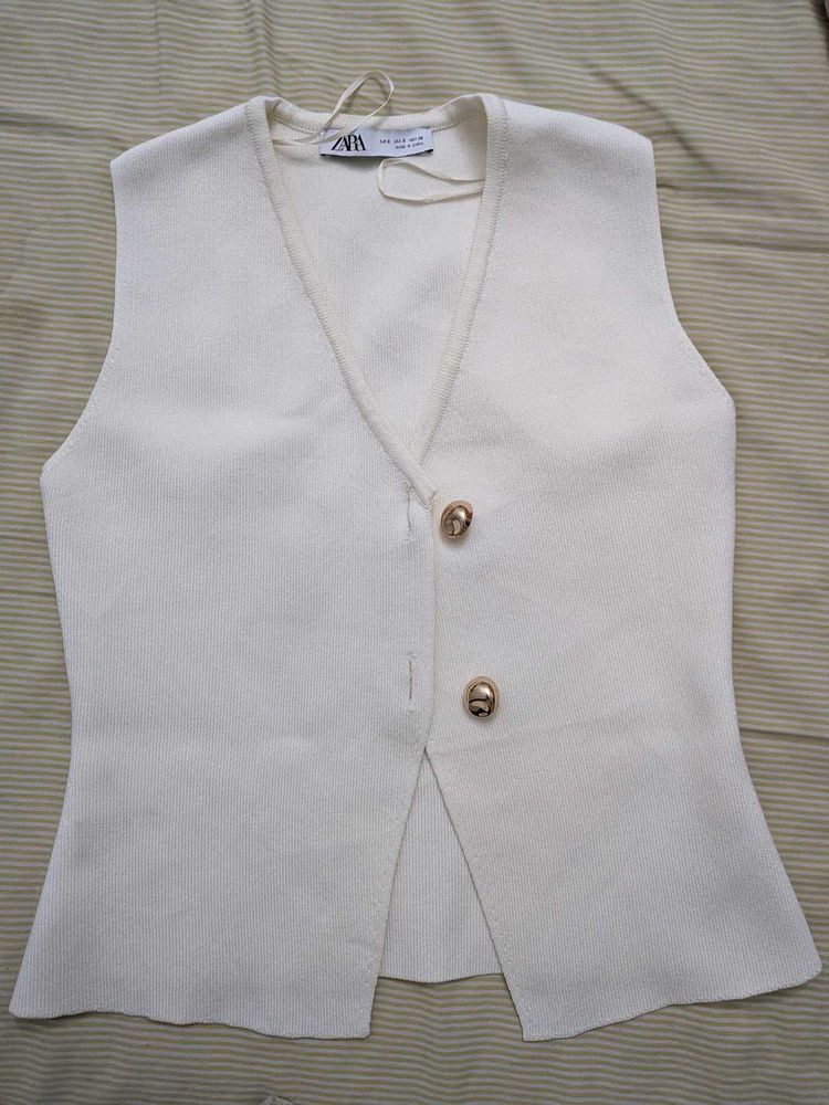 Cream V-Neck Button Vest Top