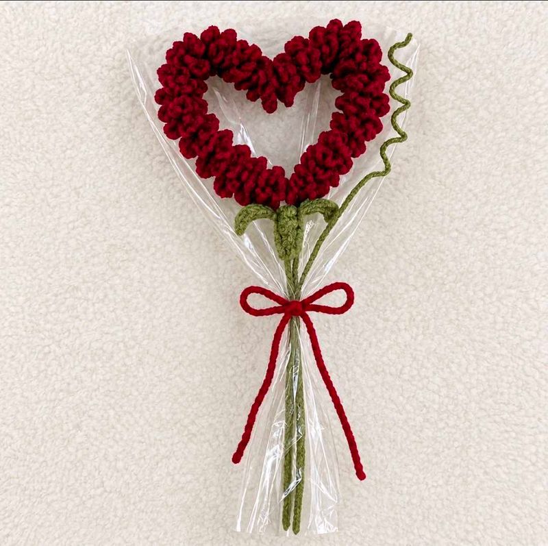 Handmade Crochet Red Heart Flower Bouquet | Romant