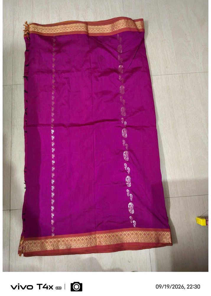 Vibrant Purple Saree with Gold Border