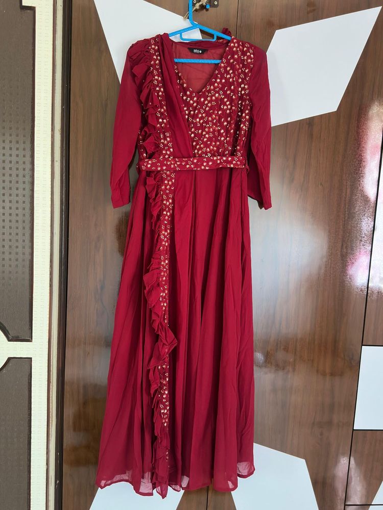 Elegant Red Ruffled Maxi Dress