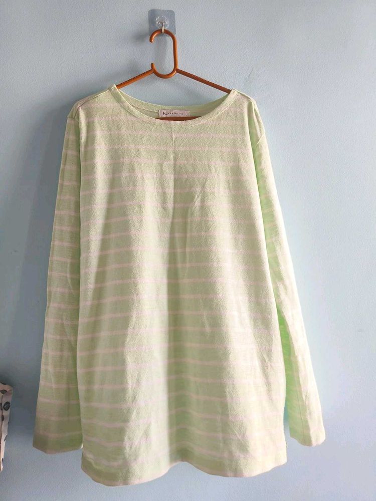 Light Green Striped Long Sleeve Top