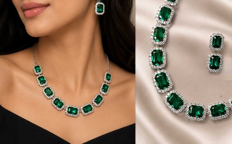 Stunning Emerald and Crystal Necklace Set