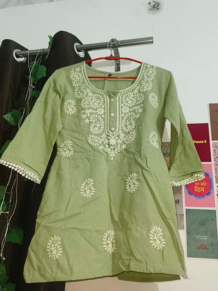 Beautiful Green Chikankari Short Kurti