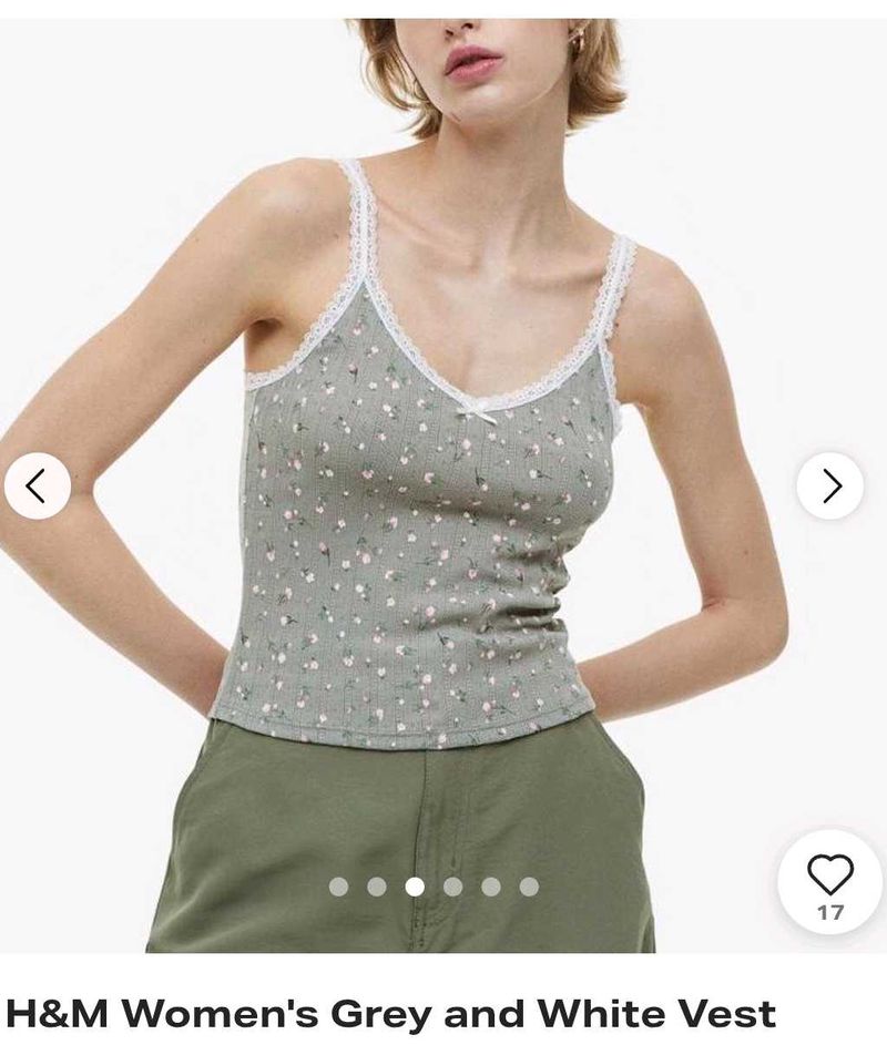 H&amp;M Grey Floral Lace Trim Camisole Top