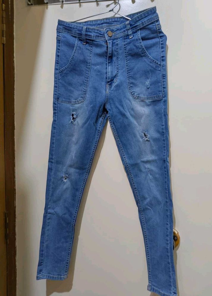 Blue Distressed Denim Jeans