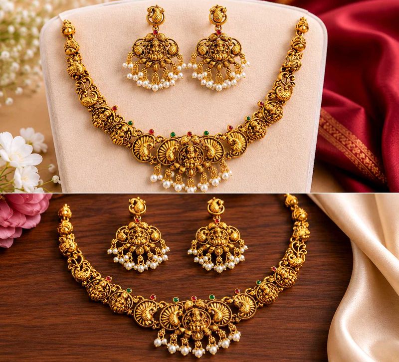 Antique Gold Plated Necklace &amp; Earrings Set