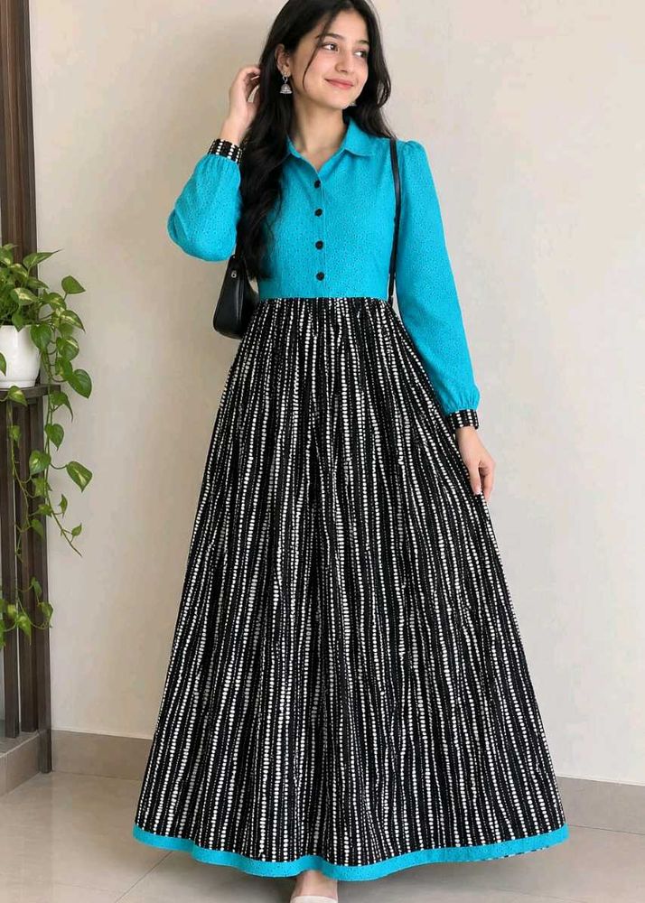 Stylish Teal &amp; Striped Maxi Dress