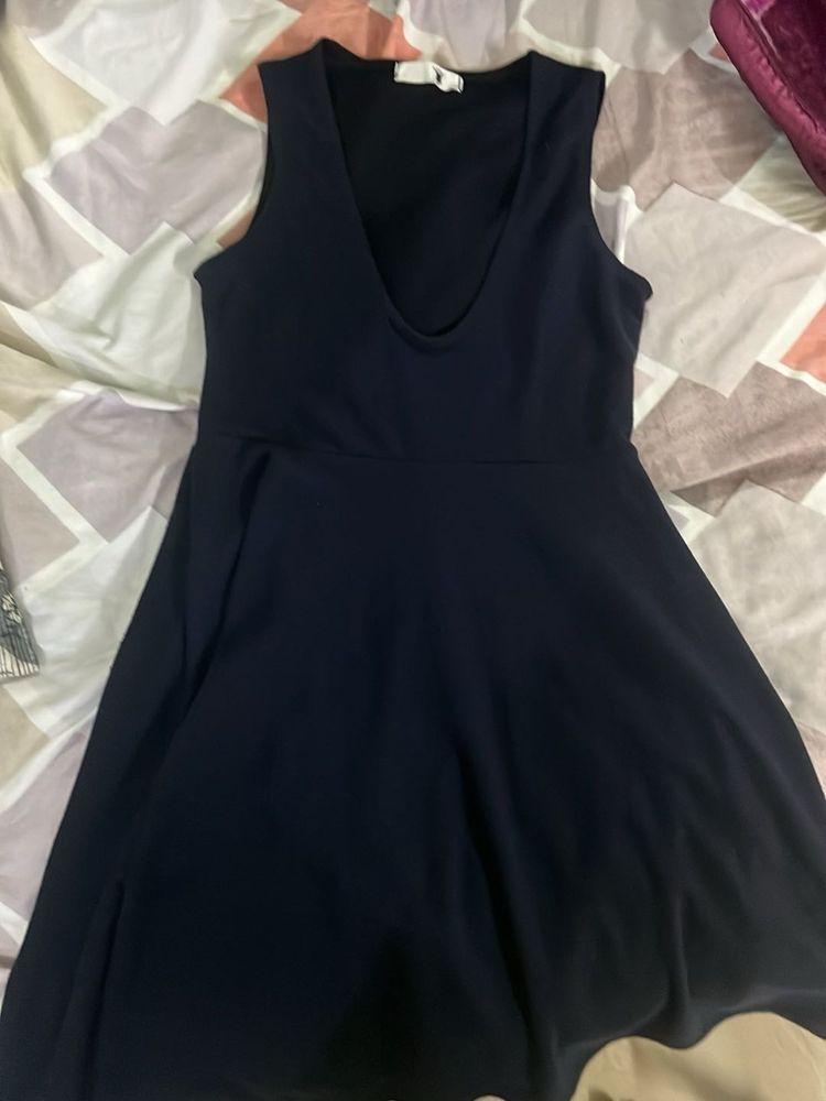 Navy Blue V-Neck Skater Dress
