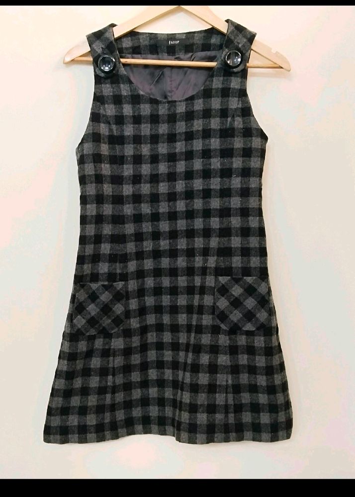 Black Checked Tunics Dress With Size M