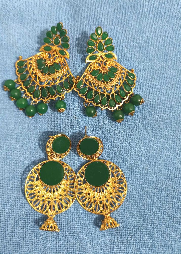 Green &amp; Gold Ethnic Earrings