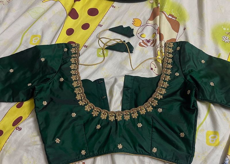 Green pattu maggam work blouse
