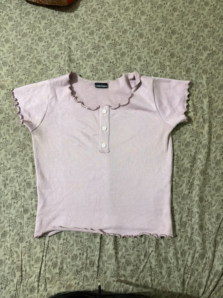 Lilac Ruffle Trim Button Up Top