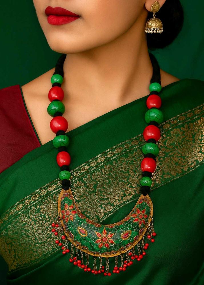 Turquoise Green And Red Necklace. Chandra Haar.