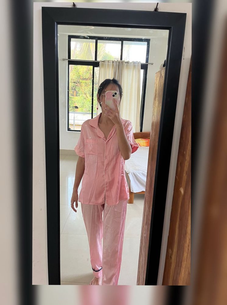 Pink Satin Pajama Set