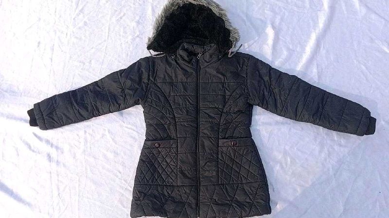Quilted Winter Coat with fur Hood