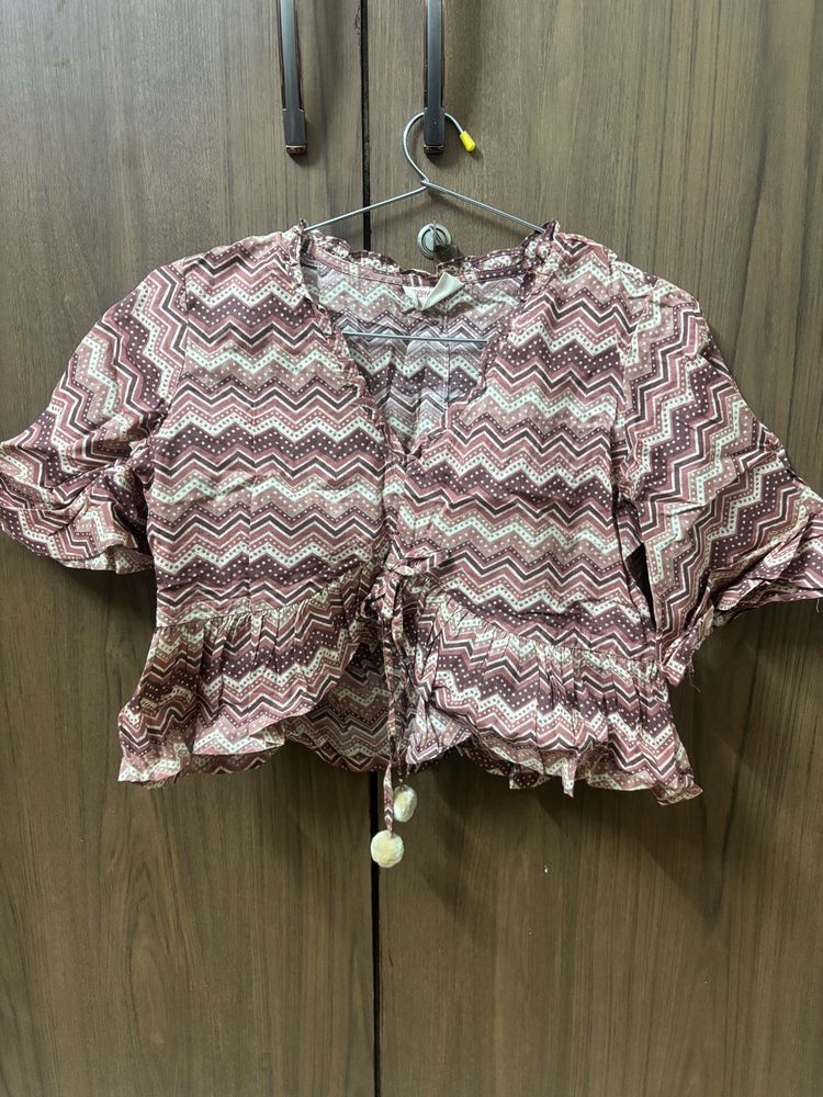 Boho Print Tie-Front Crop Top