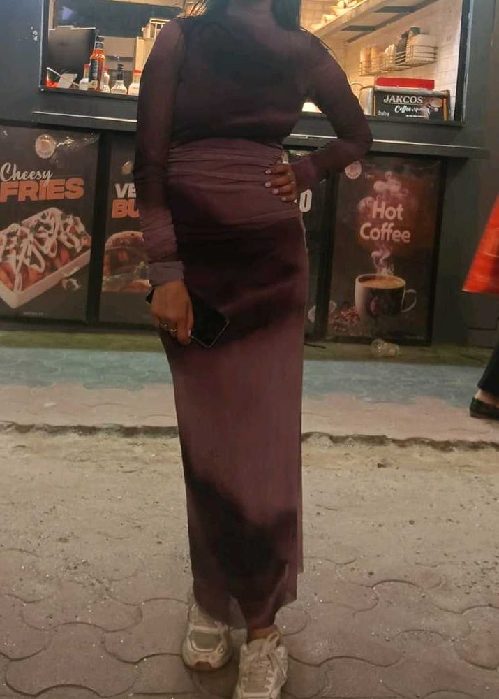 Long-sleeve high-neck bodycon maxi dress