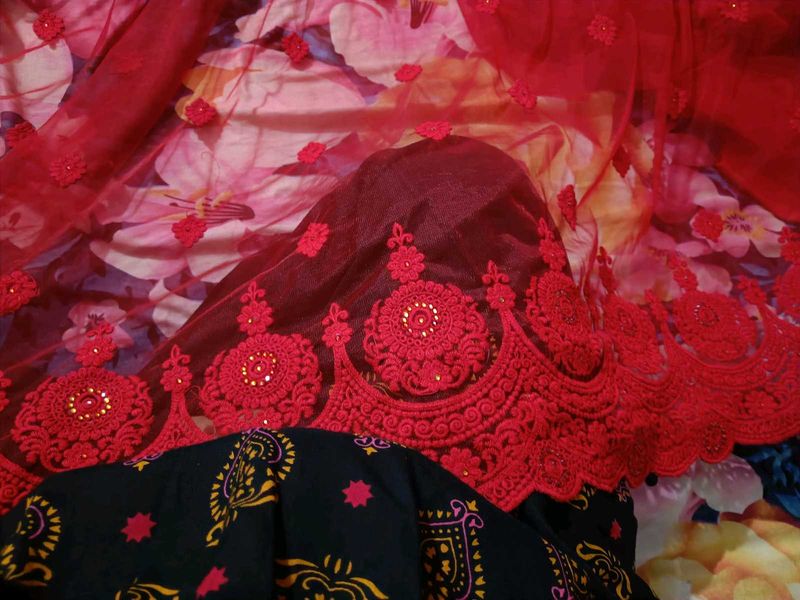 New Cherry Red Heavy Saree With blouse piece