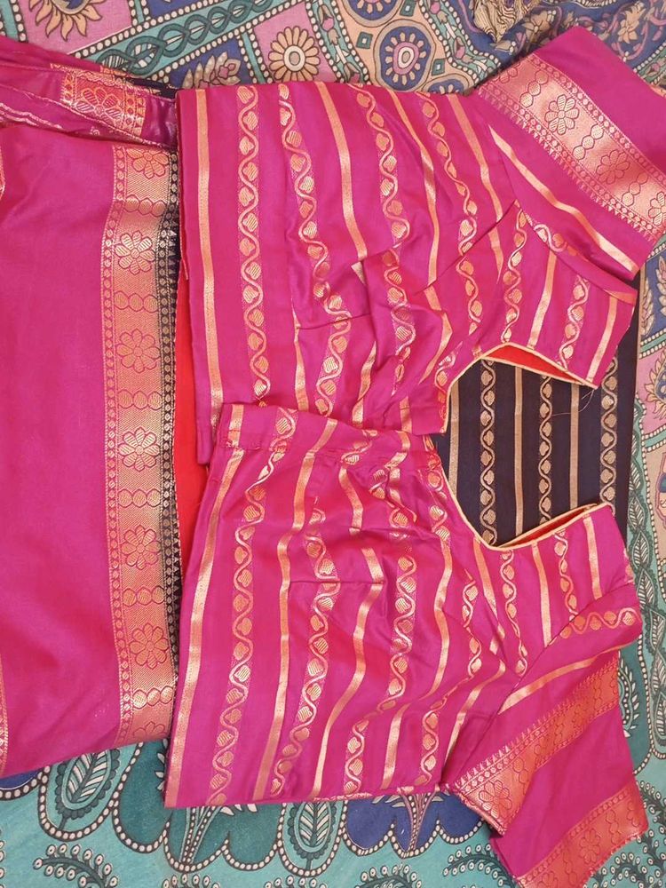 Beautiful black saree with Pink Golden Border