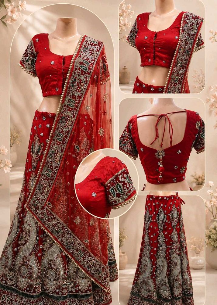 Stunning Red Embroidered Lehenga Choli Set