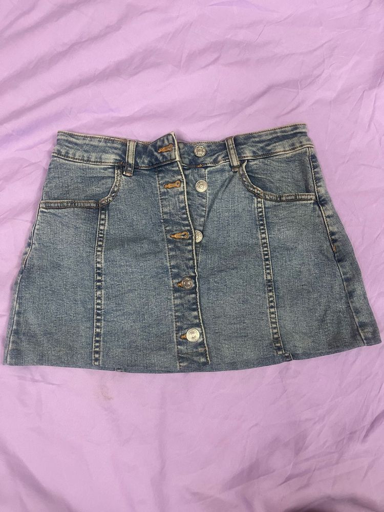 Denim Button-Up Mini Skirt