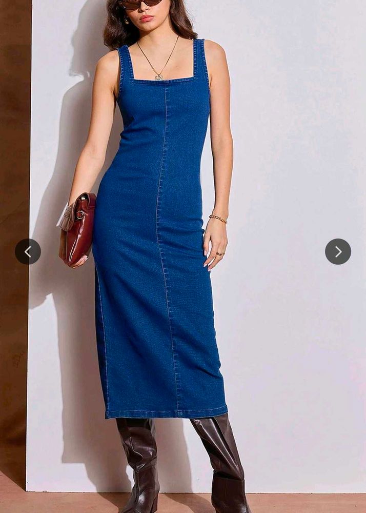Stylish Blue Denim Midi Dress