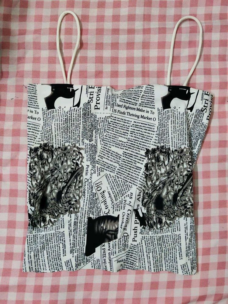 Unique Newspaper Print Crop Top