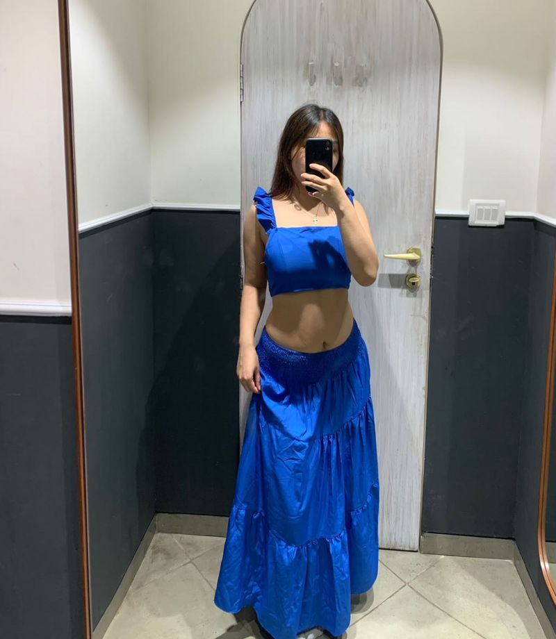 Blue Ruffle Crop Top &amp; Maxi Skirt Set