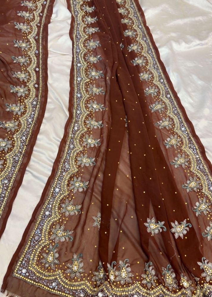 Embroidered Brown Saree
