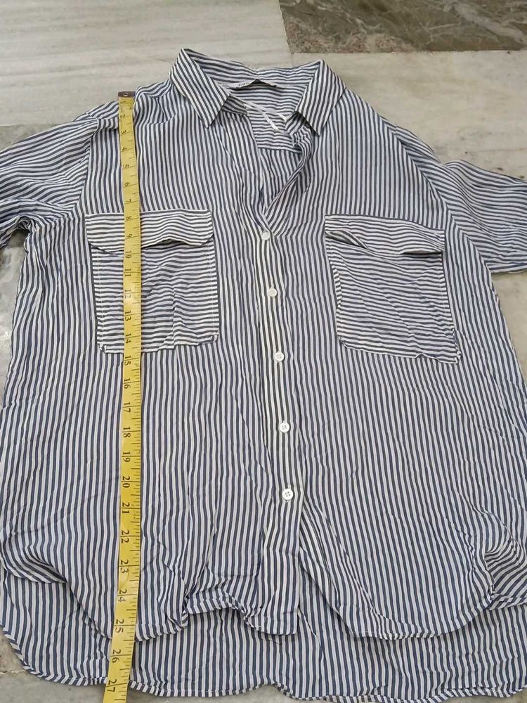 Striped Button-Down Shirt with Pockets