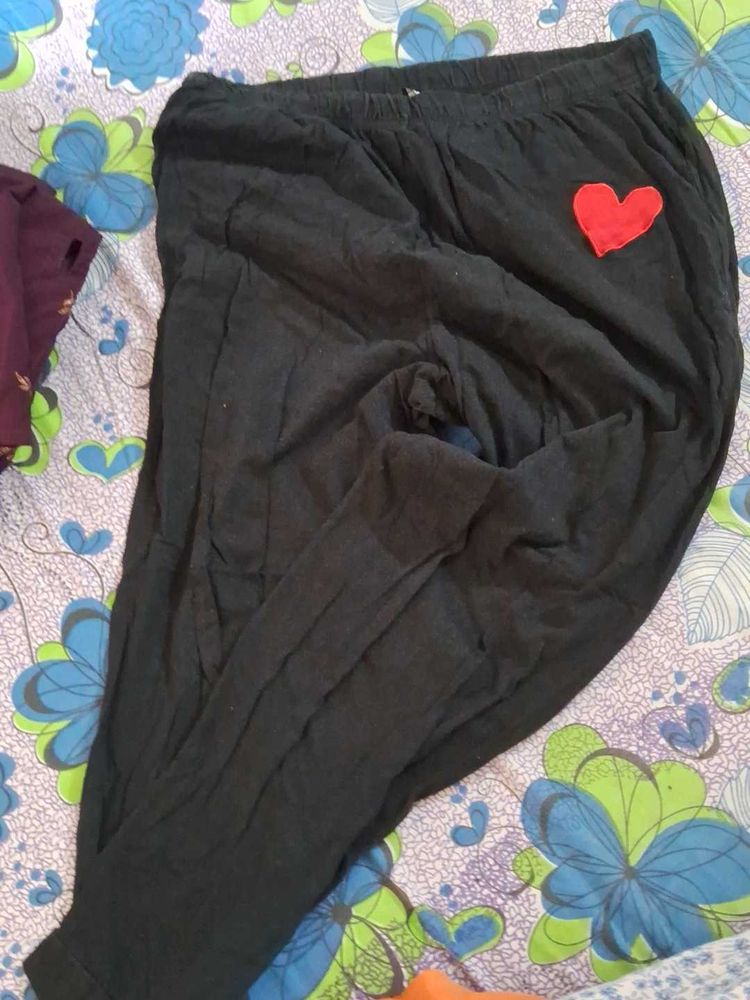 Comfy Black Pants with Red Heart Detail