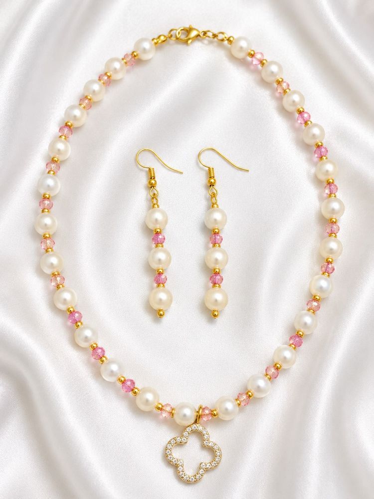 Pearl Necklace and Earrings Set