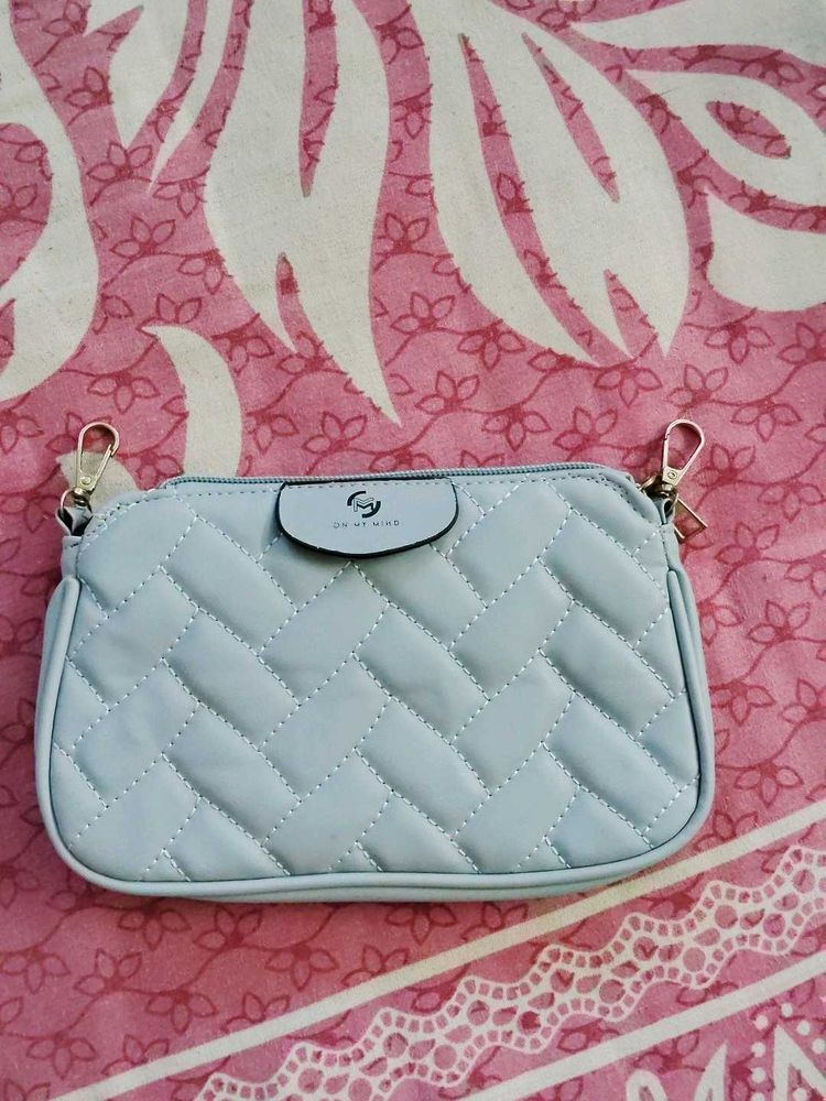 227.Light Blue Quilted Crossbody Bag