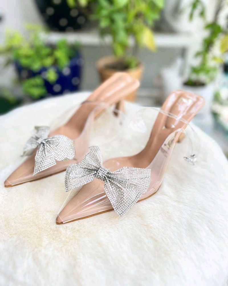 Trendy Crystal Bow Pointed Toe Heels