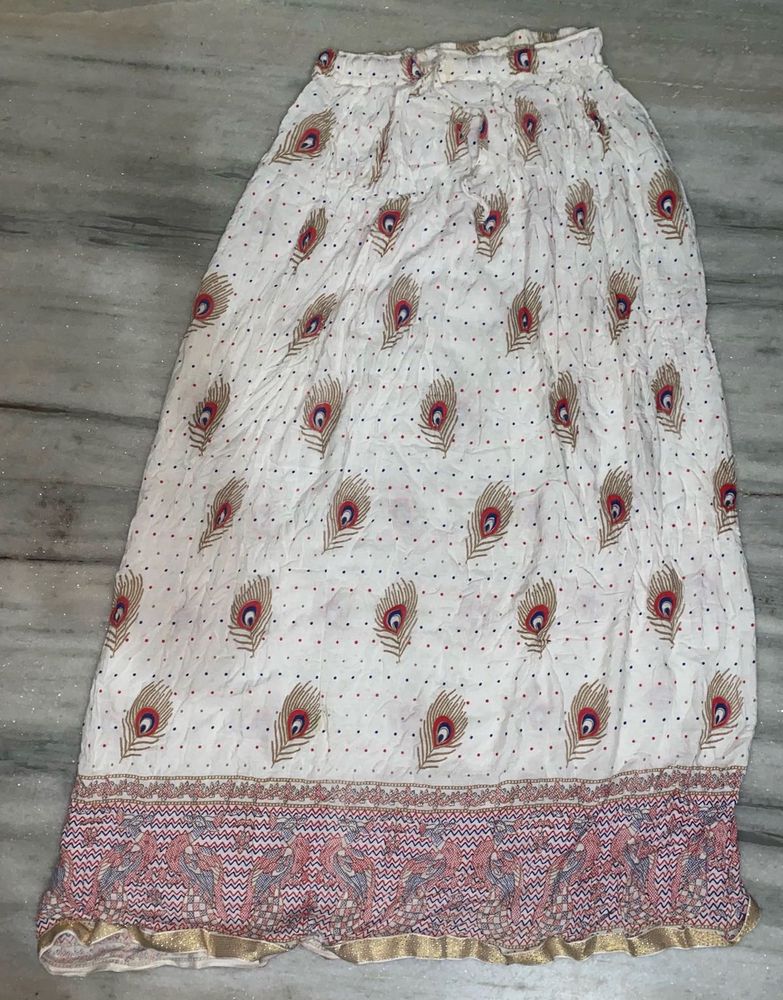 White Peacock Print Maxi Skirt