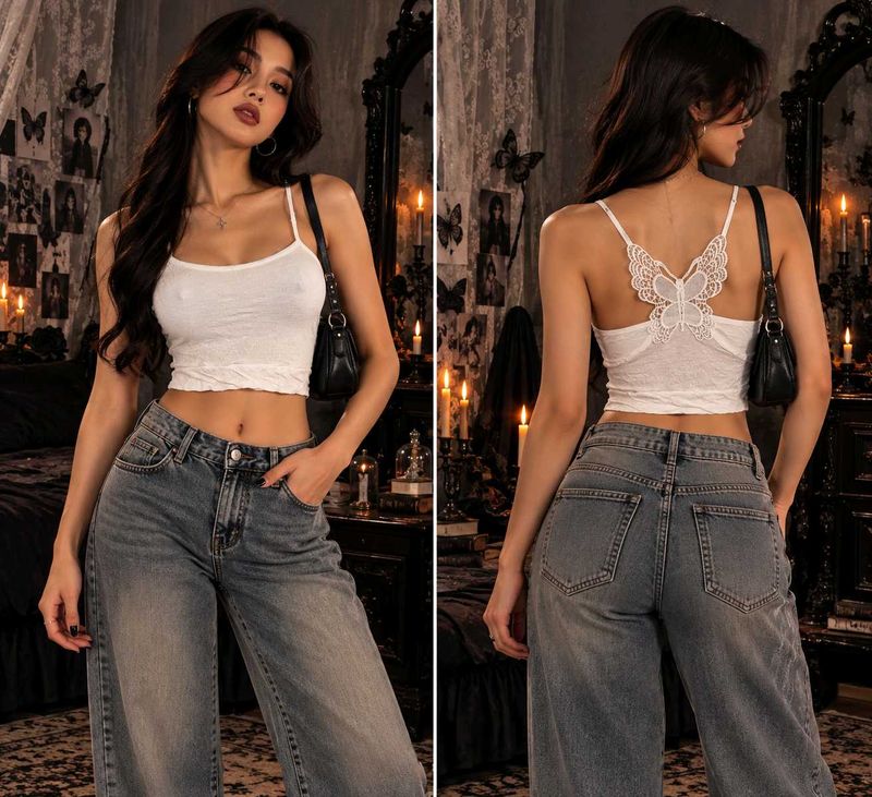 White Butterfly Lace Crop Top