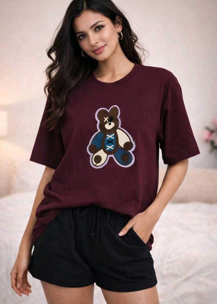 Trendy Maroon🌸 Teddy Bear T-Shirt