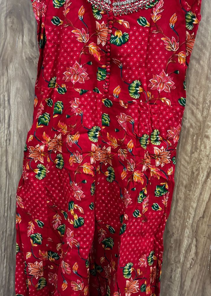 Vibrant Red Floral Kurta Set