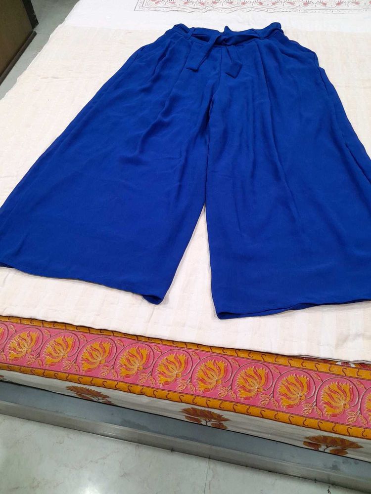 Blue Palazzo Pants with Tie Waist