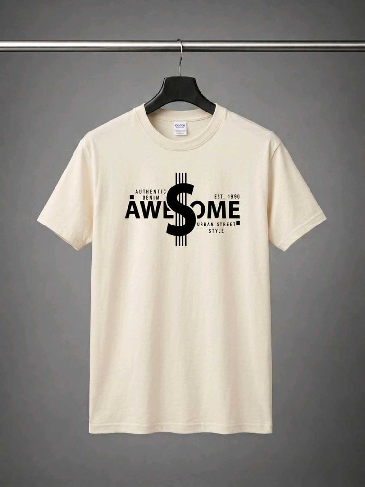 Men’s Oversized Off White Printed T-Shirt