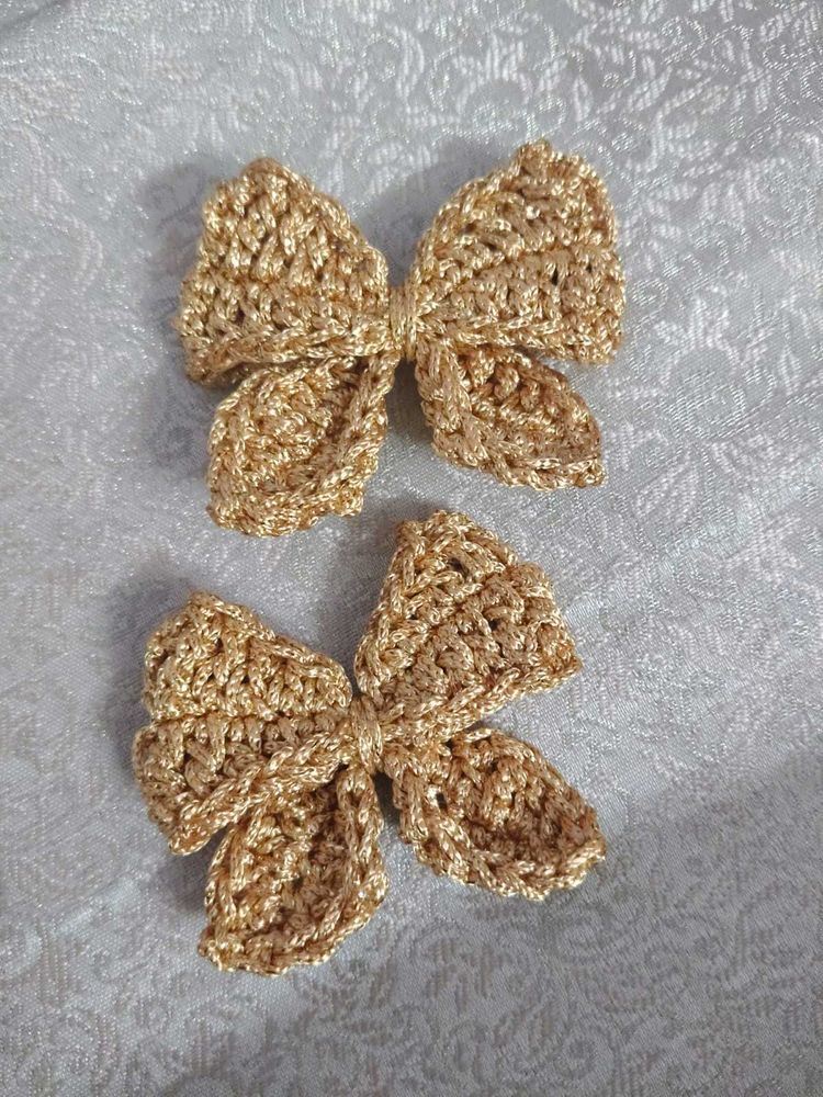 Gold Crochet Bow Hair Clips (Set of 2)