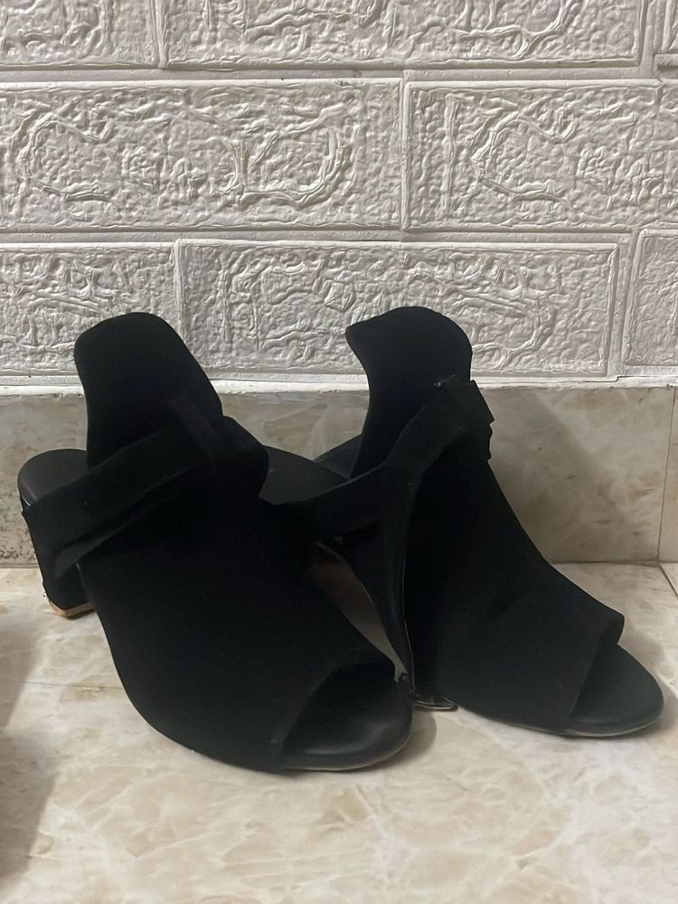 Black Open Toe Block Heels