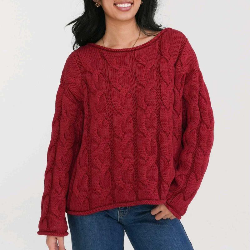 Maroon Cable Knit Sweater