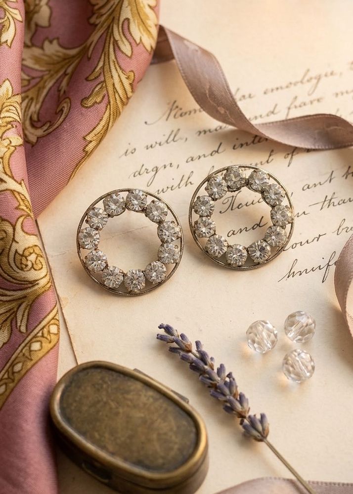 New Vintage Rhinestone Circle Earrings
