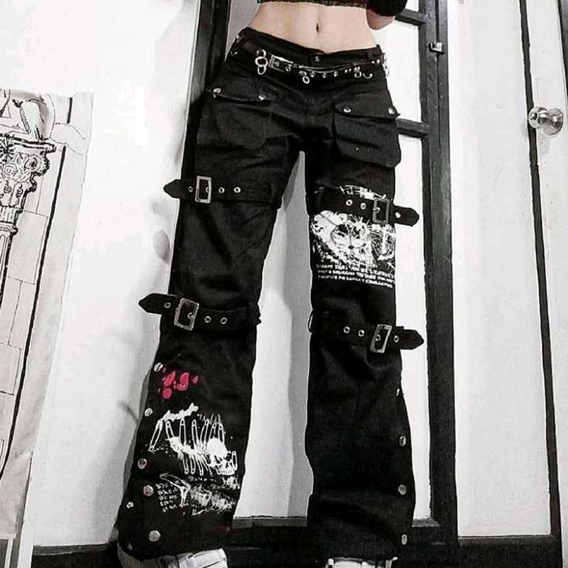 Harajuku Gothic Graphic Cargo Pants from Urbanic