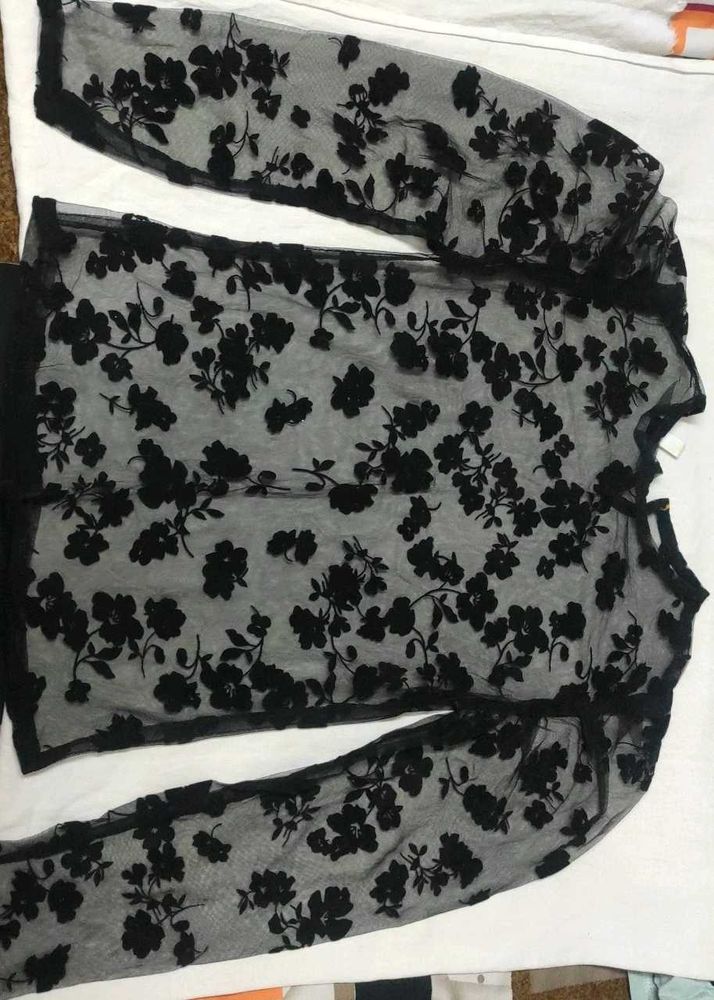 Black Floral Sheer Top